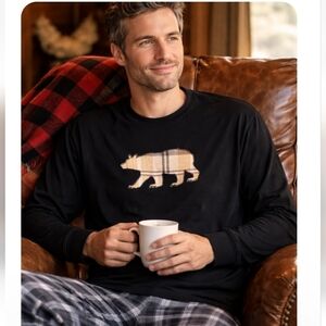 Hatley Bear Plaid Graphic Long Sleeve Tee Men’s XXL Cozy Cabin Lodge New